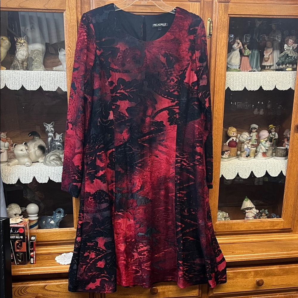 INC International Concepts Red and Black Long Sleeve Dress